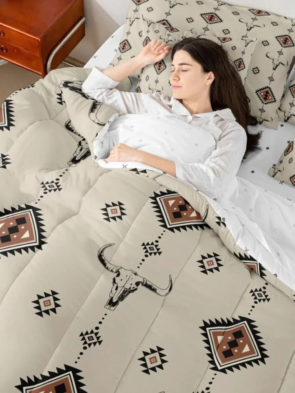 Western Reversible 7 Pieces Comforter Set,Tribal Southwestern Boho Bed Sheet Set